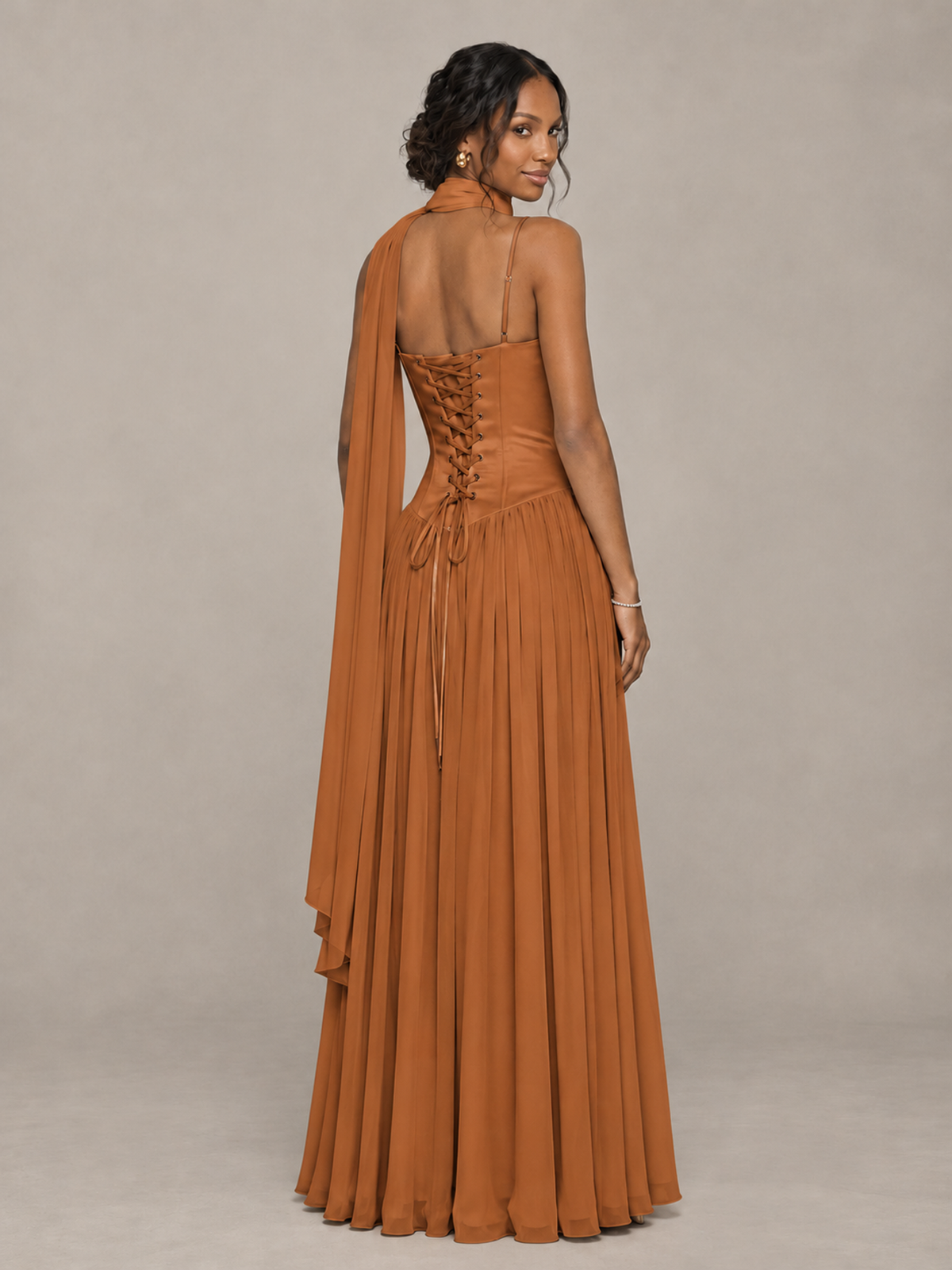 BOLODOO Burnt Orange Corset Bridesmaid Dress with Scarf - Burnt Orange - Burnt Orange (2)