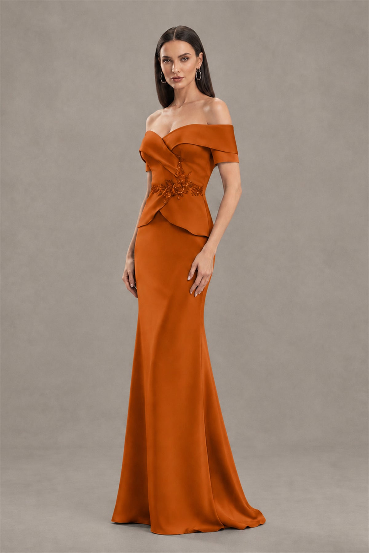BOLODOO Burnt Orange Off-Shoulder Mermaid Mother of the Bride Dress - Burnt Orange