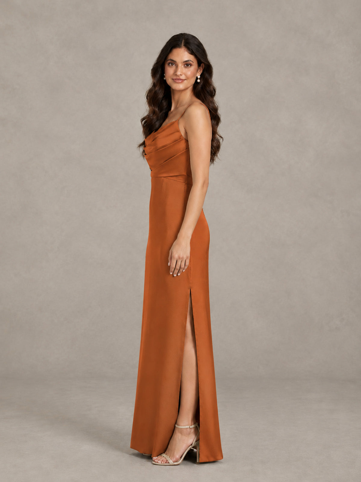 BOLODOO Burnt Orange Cowl Neck Satin Bridesmaid Dress with Slit - Burnt Orange - Burnt Orange (3)