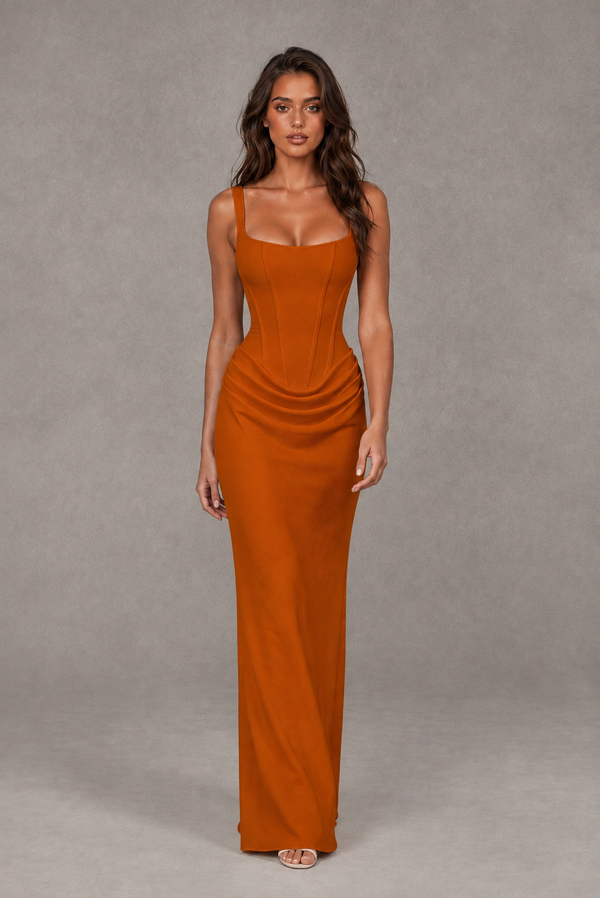 BOLODOO Burnt Orange Square-Neck Lace-Up Back Bridesmaid Dress - Burnt Orange