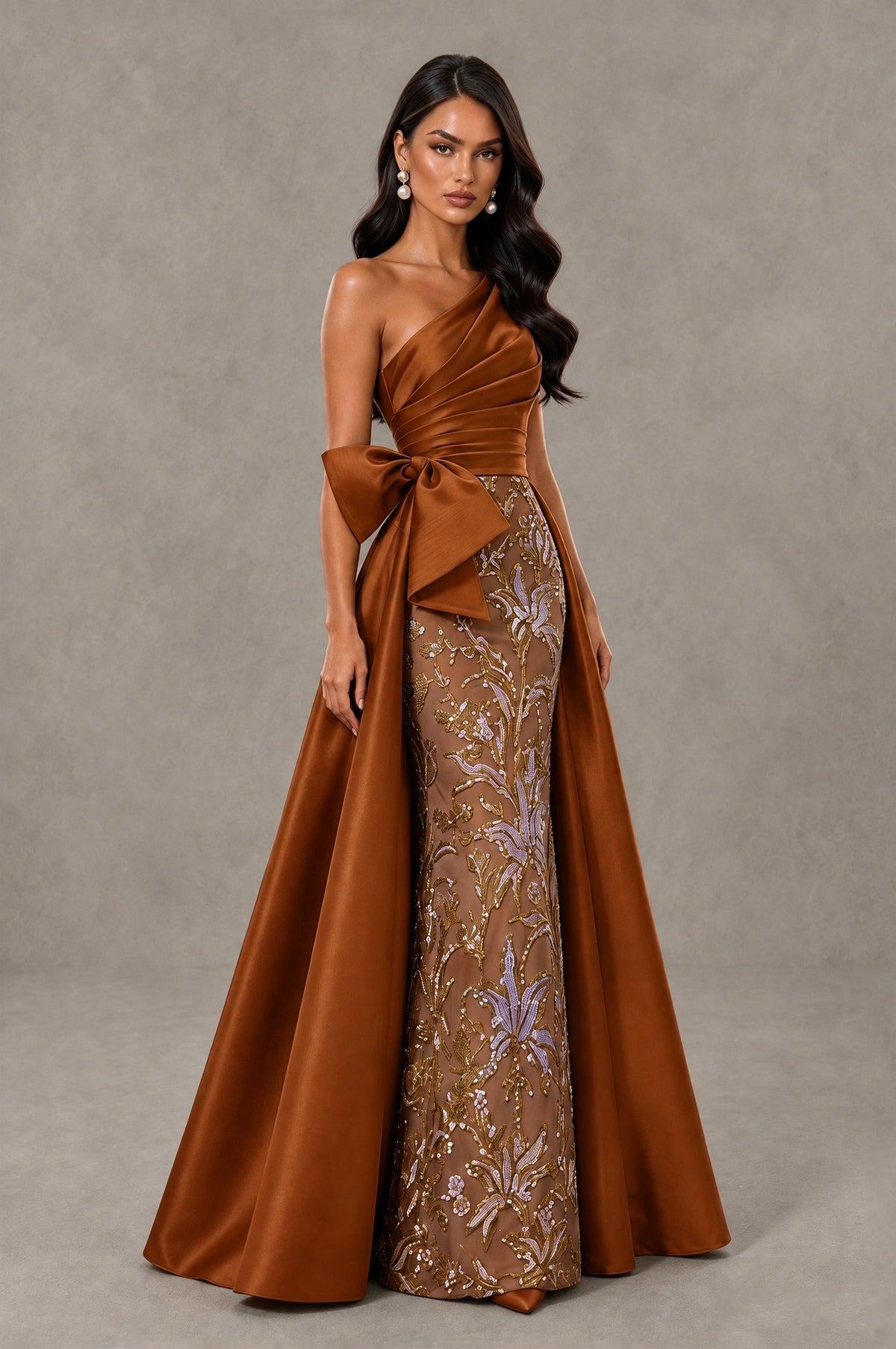 BOLODOO Burnt Orange One Shoulder Satin Mermaid Formal Evening Gown with Bow - Burnt Orange - Burnt Orange (3)