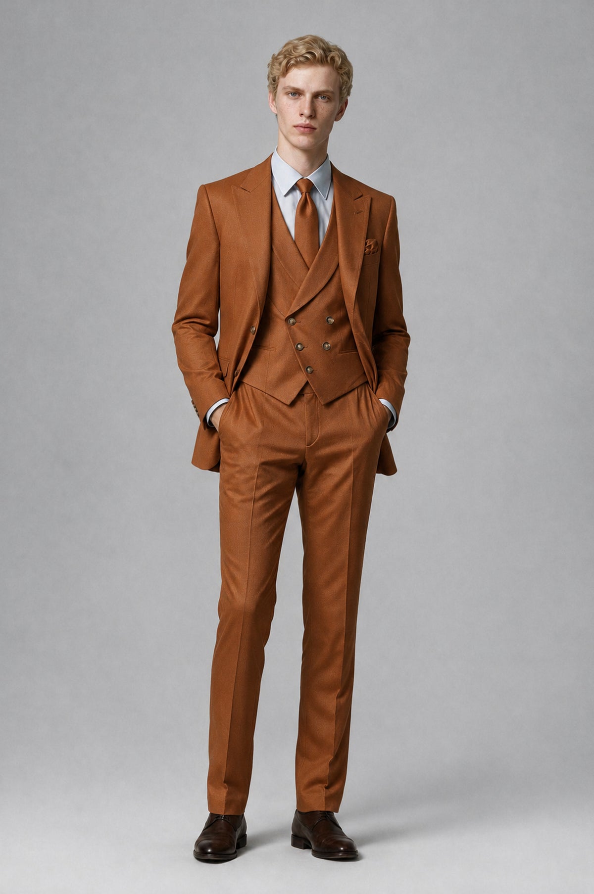 Bolodoo Men's Burnt Orange Two-Piece Suit with Notch-Lapel Jacket and Trousers - Burnt Orange - Burnt Orange (3)