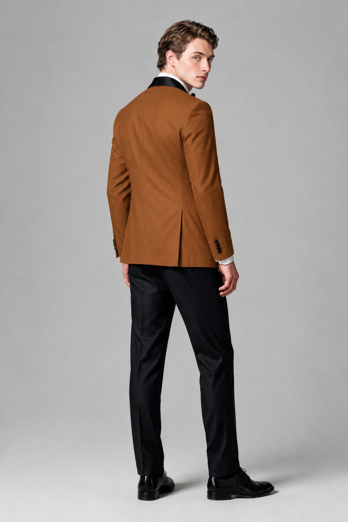 BOLODOO Men's Burnt Orange Single-Button Tuxedo Blazer & Black Trousers 2-Piece Suit Set - Burnt Orange - Burnt Orange (3)