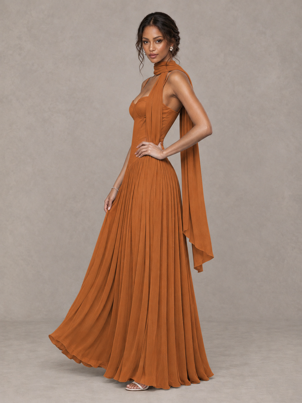 BOLODOO Burnt Orange Corset Bridesmaid Dress with Scarf - Burnt Orange - Burnt Orange (3)
