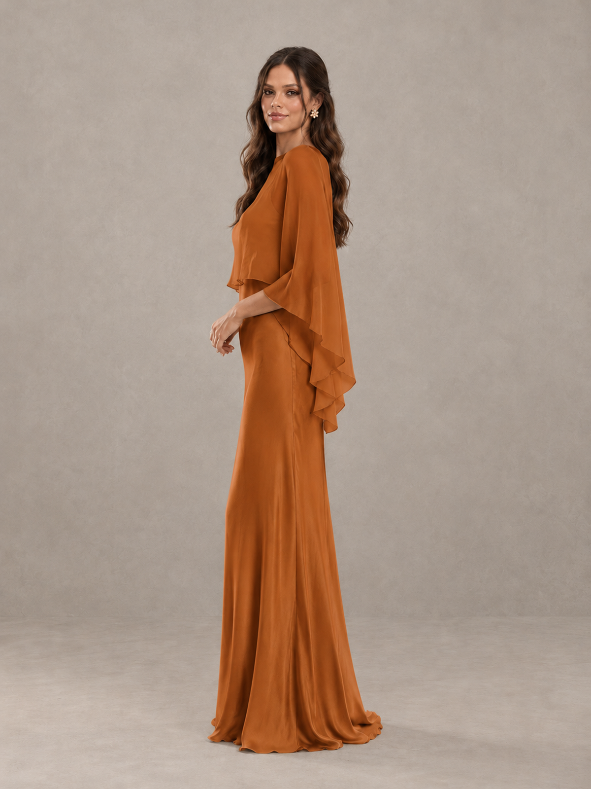 BOLODOO Burnt Orange Satin Mermaid Bridesmaid Dress with Chiffon Cape - Burnt Orange - Burnt Orange (3)