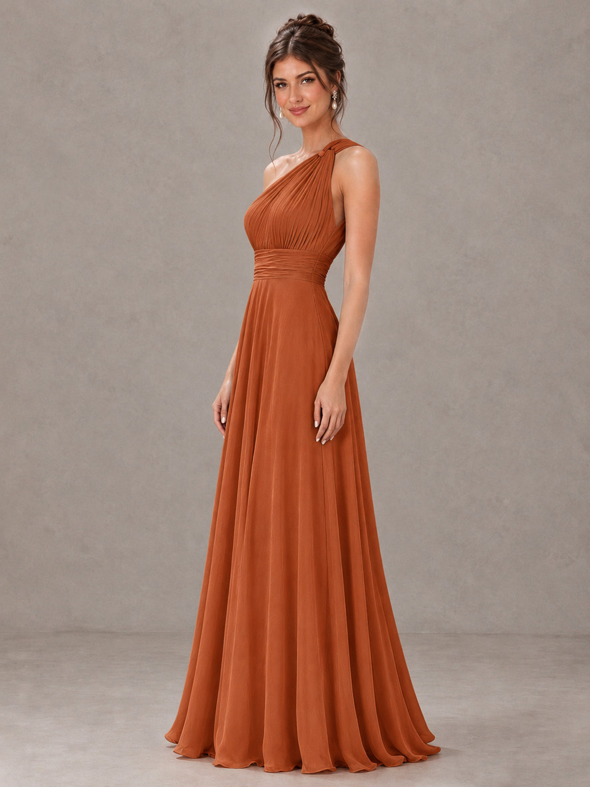 BOLODOO Burnt Orange One-Shoulder Chiffon-Look Bridesmaid Dress - Burnt Orange - Burnt Orange (3)