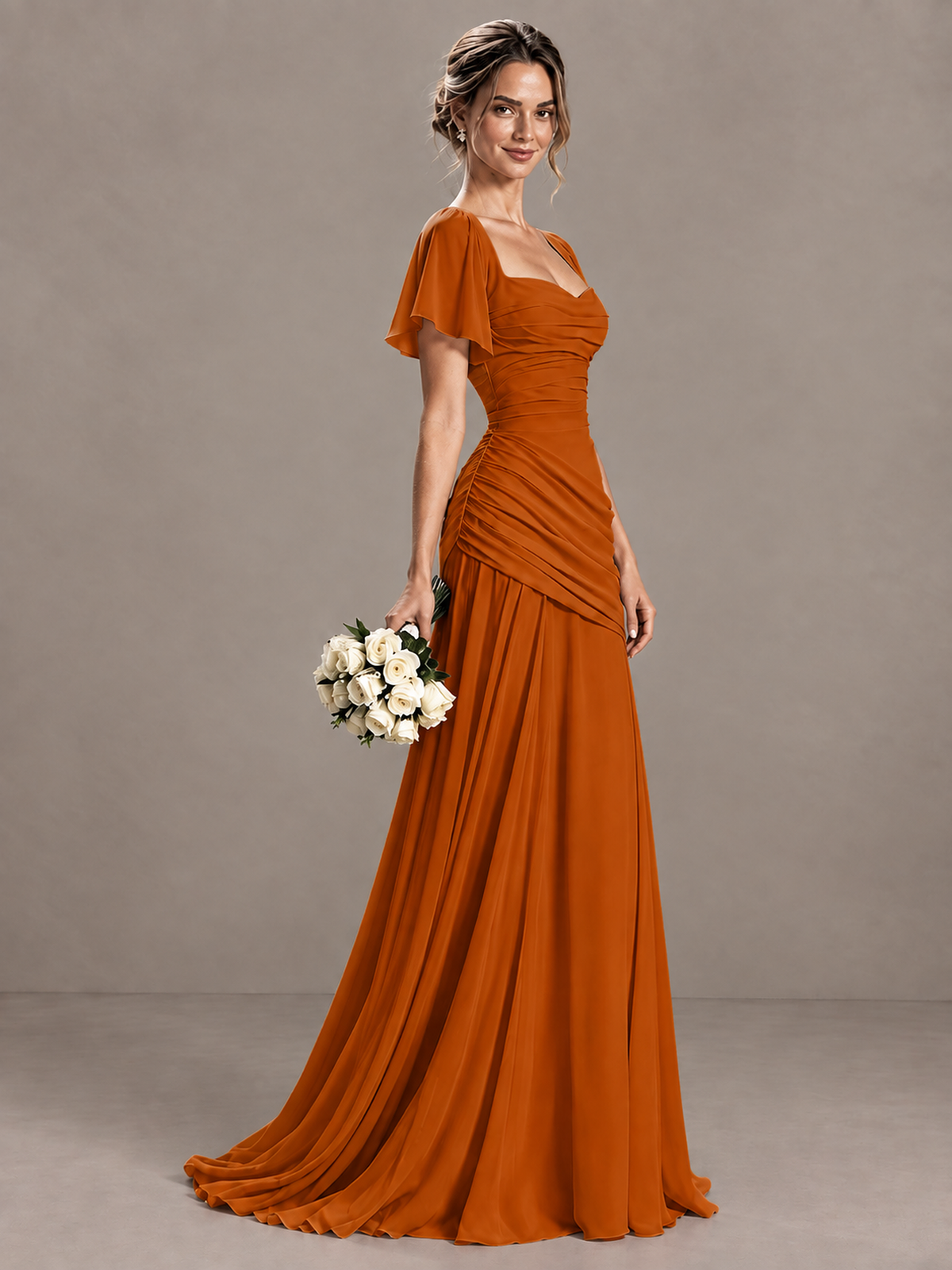 BOLODOO Burnt Orange Flutter Sleeve Lace-Up Back Maxi Dress - Burnt Orange