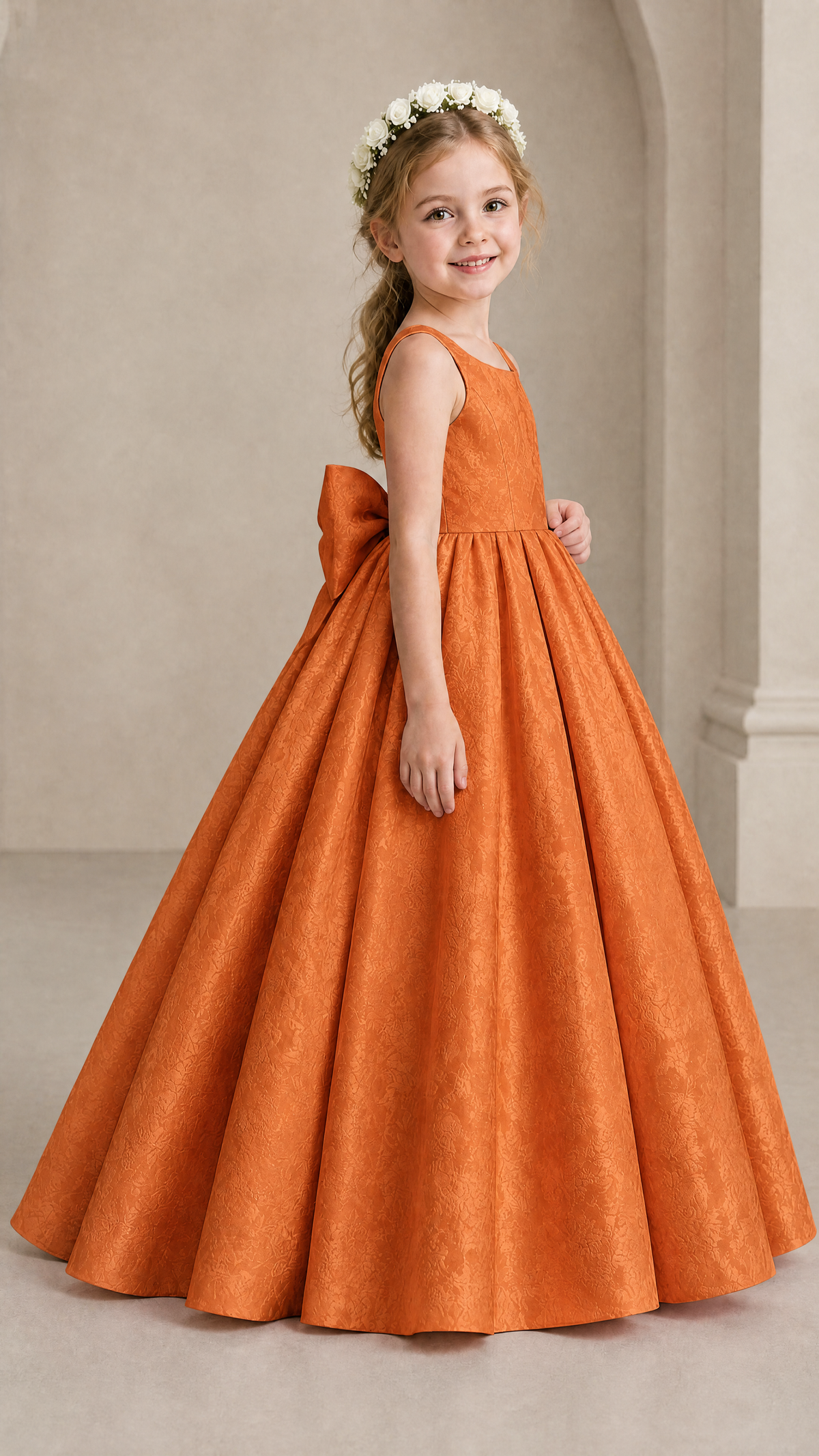 BOLODOO Burnt Orange Girls' A-Line Flower Girl Dress with Back Bow - Burnt Orange