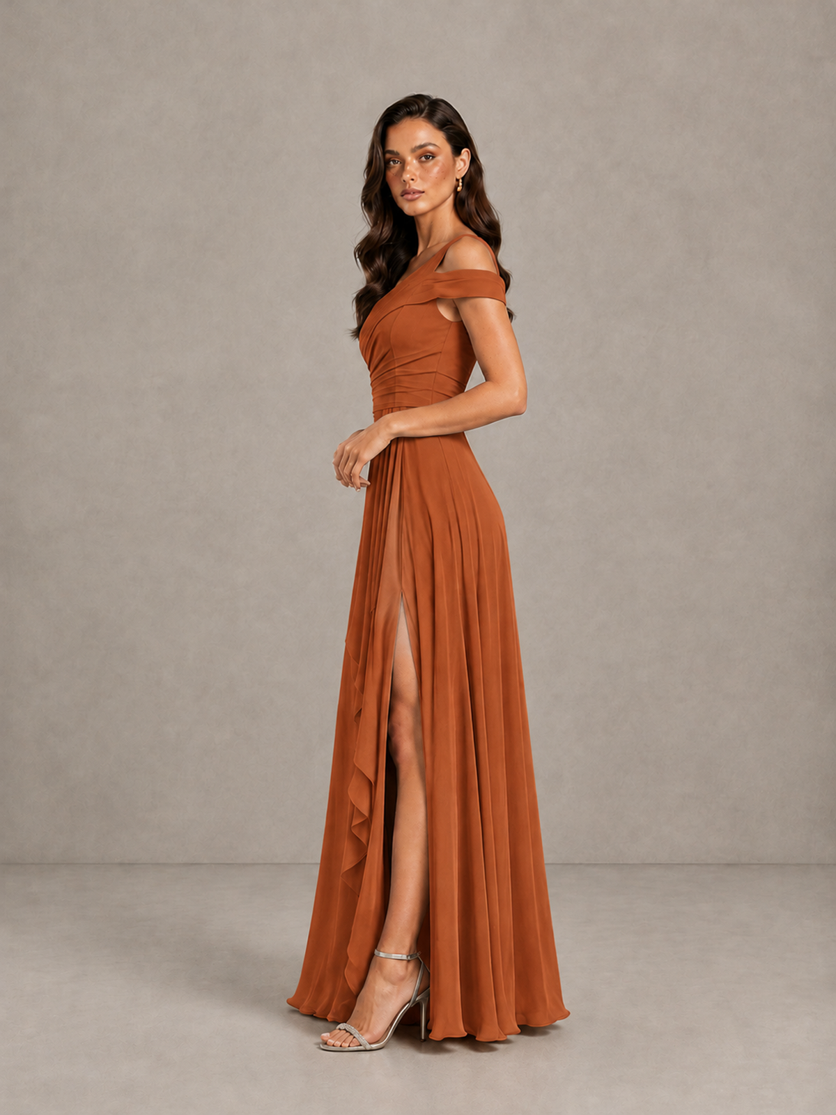 BOLODOO Burnt Orange One-Shoulder Bridesmaid Dress with Side Slit - Burnt Orange - Burnt Orange (3)