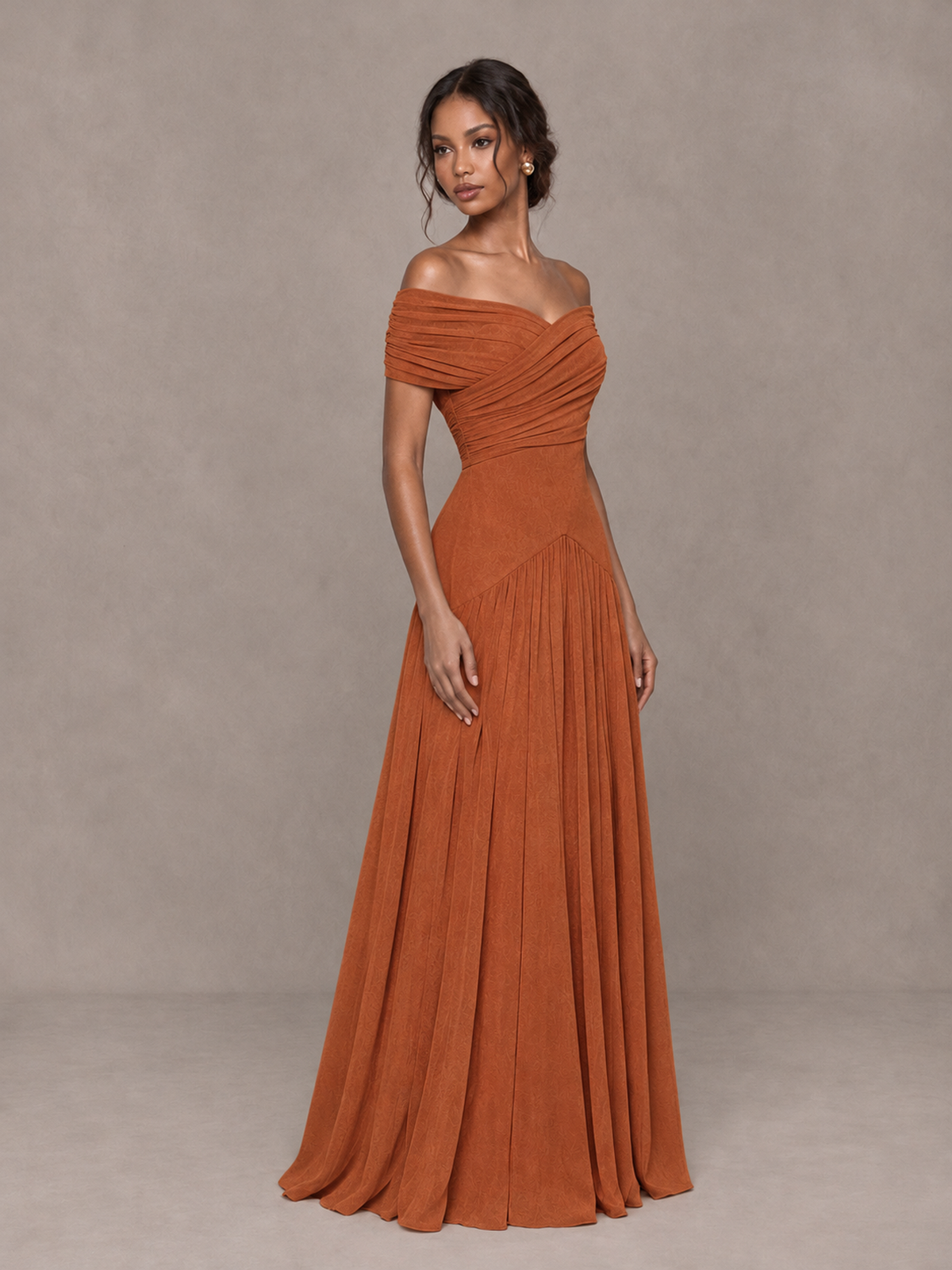 BOLODOO Burnt Orange Off-Shoulder Ruched A-Line Bridesmaid Dress - Burnt Orange - Burnt Orange (3)