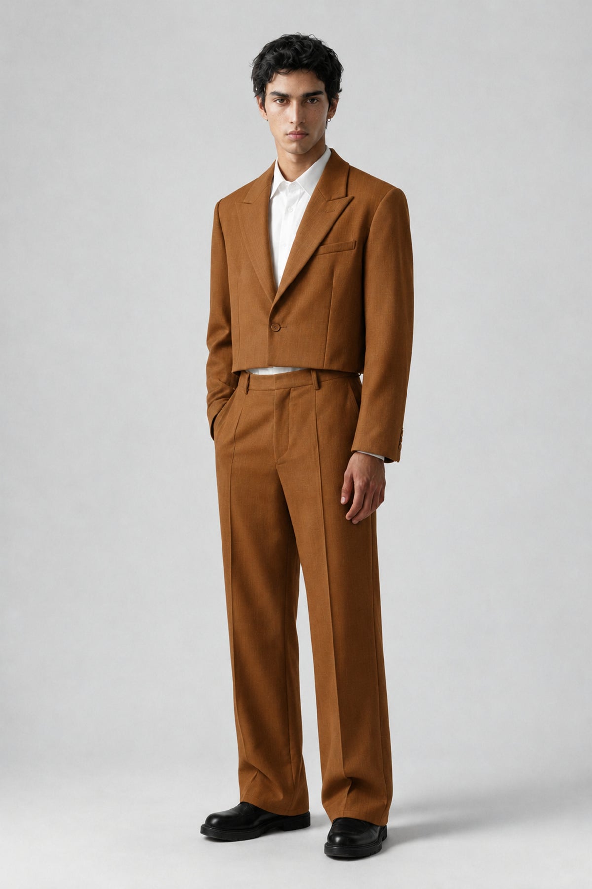 Bolodoo Men's Burnt Orange Cropped Blazer & Wide-Leg Trousers 2-Piece Suit - Burnt Orange - Burnt Orange (3)