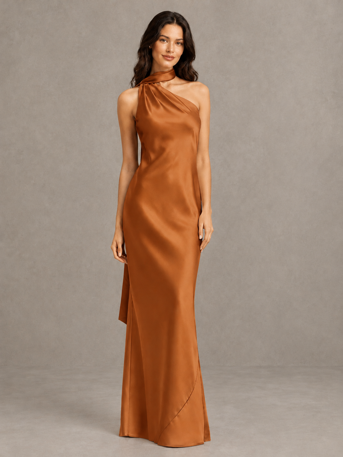 BOLODOO Burnt Orange Satin One-Shoulder Bridesmaid Dress with Open Back - Burnt Orange - Burnt Orange (4)
