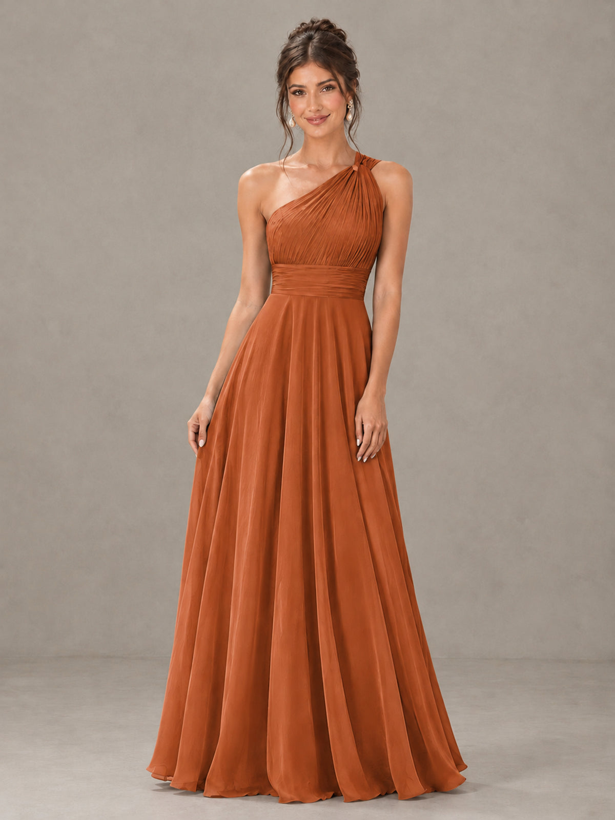 BOLODOO Burnt Orange One-Shoulder Chiffon-Look Bridesmaid Dress - Burnt Orange - Burnt Orange (4)