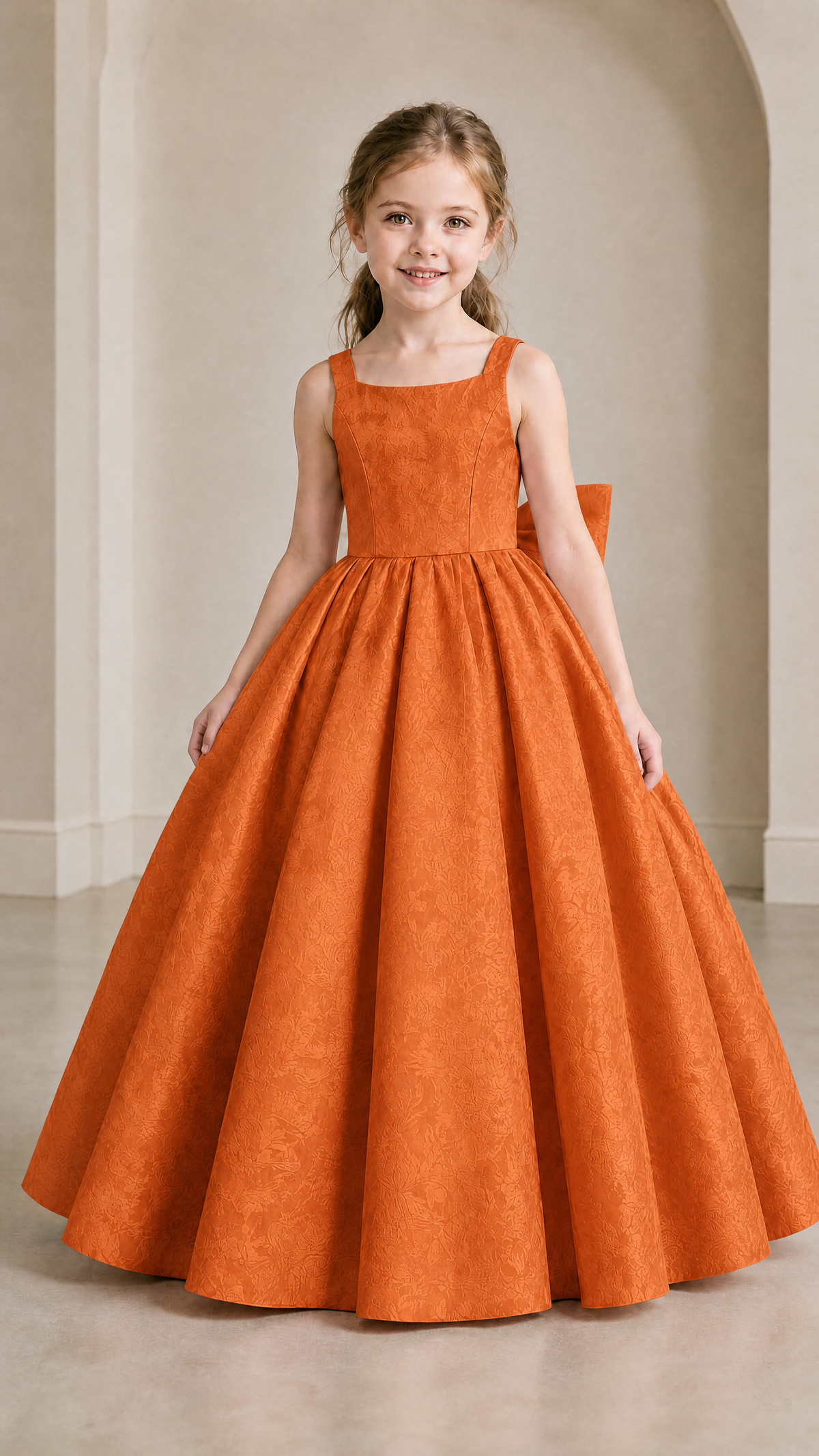 BOLODOO Burnt Orange Girls' A-Line Flower Girl Dress with Back Bow - Burnt Orange