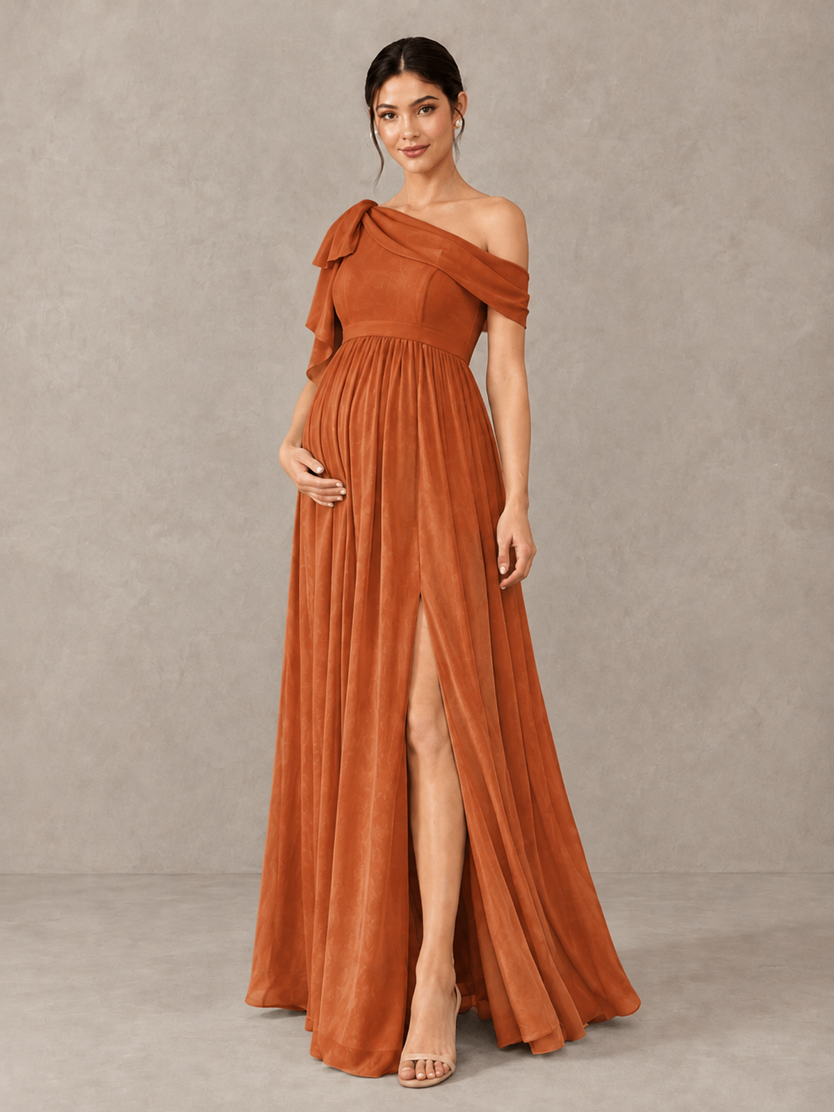 BOLODOO Burnt Orange One-Shoulder Maternity Bridesmaid Dress with Slit - Burnt Orange - Burnt Orange (4)