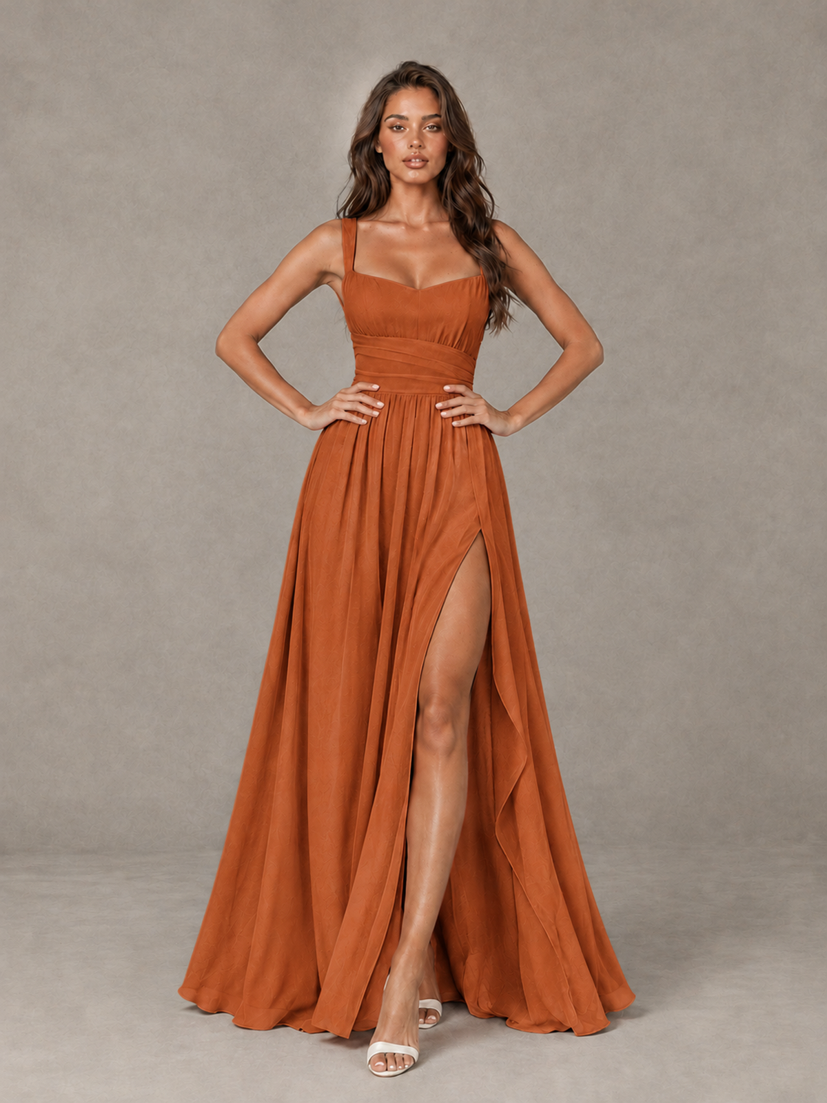 BOLODOO Burnt Orange A-Line Bridesmaid Dress with High Slit & Lace-Up Back - Burnt Orange - Burnt Orange (4)
