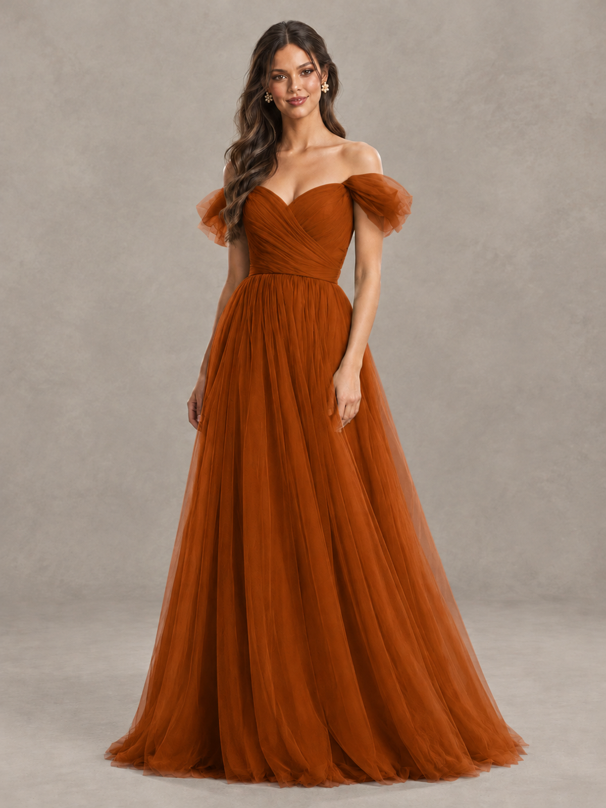 BOLODOO Burnt Orange Off-the-Shoulder Ruffle Sleeve A-Line Bridesmaid Dress - Burnt Orange - Burnt Orange (4)