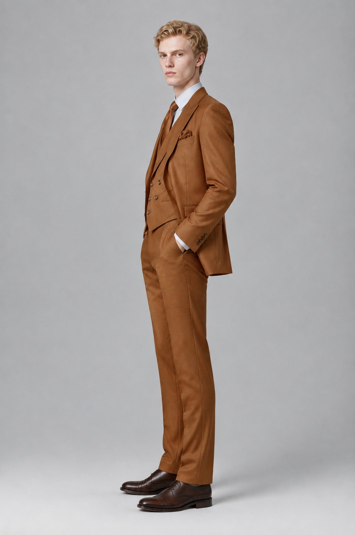 Bolodoo Men's Burnt Orange Two-Piece Suit with Notch-Lapel Jacket and Trousers - Burnt Orange - Burnt Orange (4)