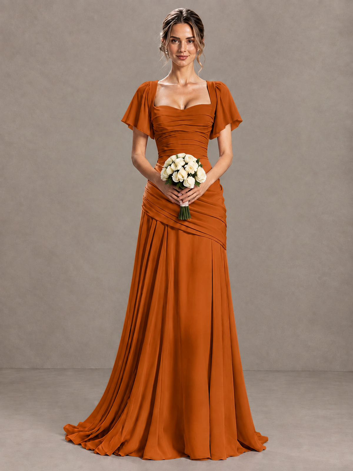 BOLODOO Burnt Orange Flutter Sleeve Lace-Up Back Maxi Dress - Burnt Orange