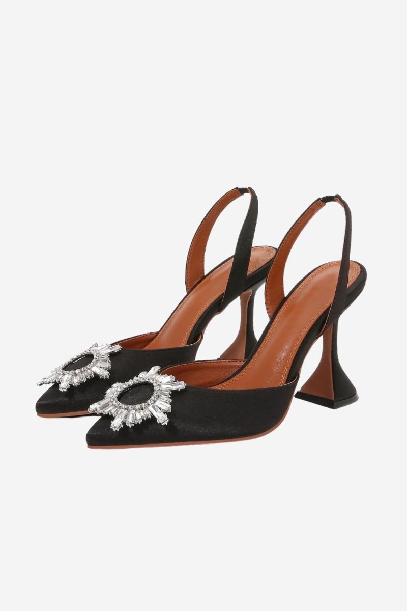 Rhinestone Pointed Toe Stiletto Sandals - BOLODOO