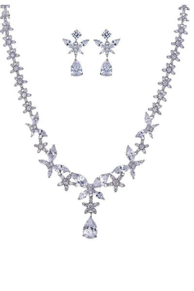 Royal Blue Butterfly Crystal Drop Earrings Necklace Jewelry Set - BOLODOO