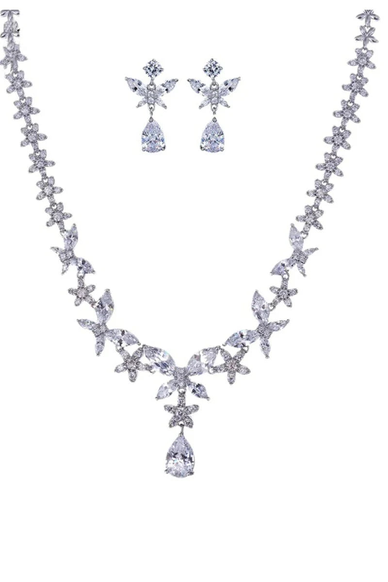 Royal Blue Butterfly Crystal Drop Earrings Necklace Jewelry Set - BOLODOO