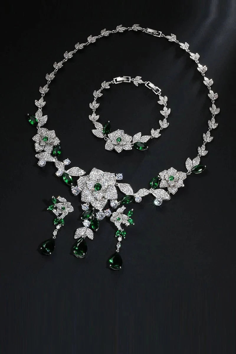 Royal Blue Flower Bracelet Necklace Jewelry Set - BOLODOO