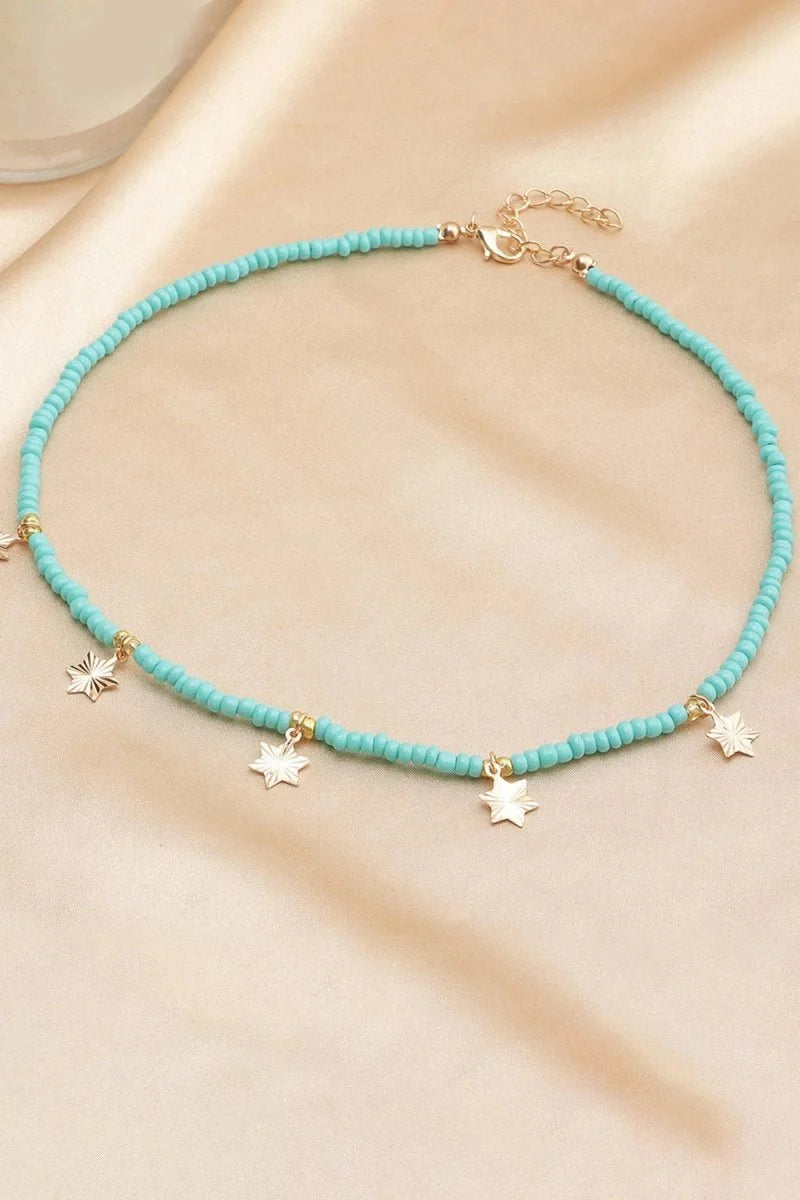 Blue Boho Style Necklace With Stars