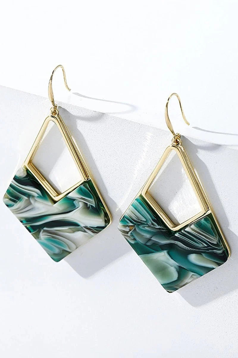 Green Diamond Long Earrings