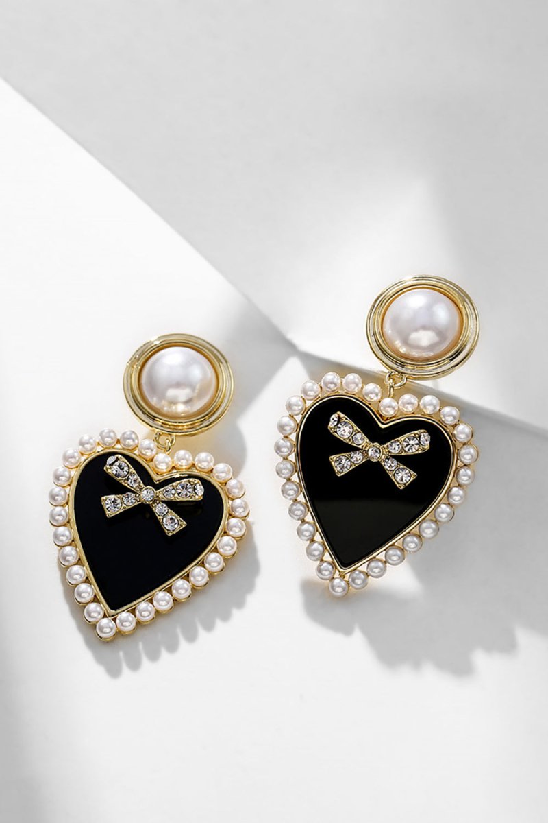 Black Heart Bow Earrings - BOLODOO