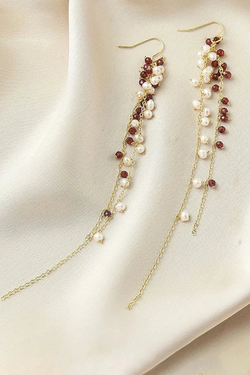 Golden Freshwater Pearl Tassel Earrings - BOLODOO