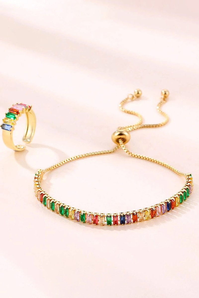 Colorful Rhinestone Bracelet Earring Party Set - BOLODOO