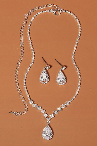 Rhinestone Drop Bridal Earrings Necklace Set - BOLODOO