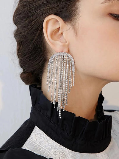 Silver Statement Tassel Long Earrings