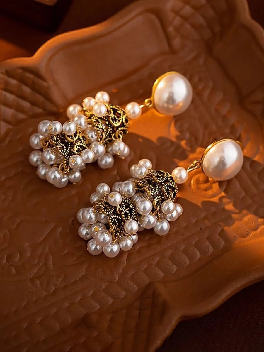 Golden Vintage Dangle Tassel Pearl Earrings - BOLODOO