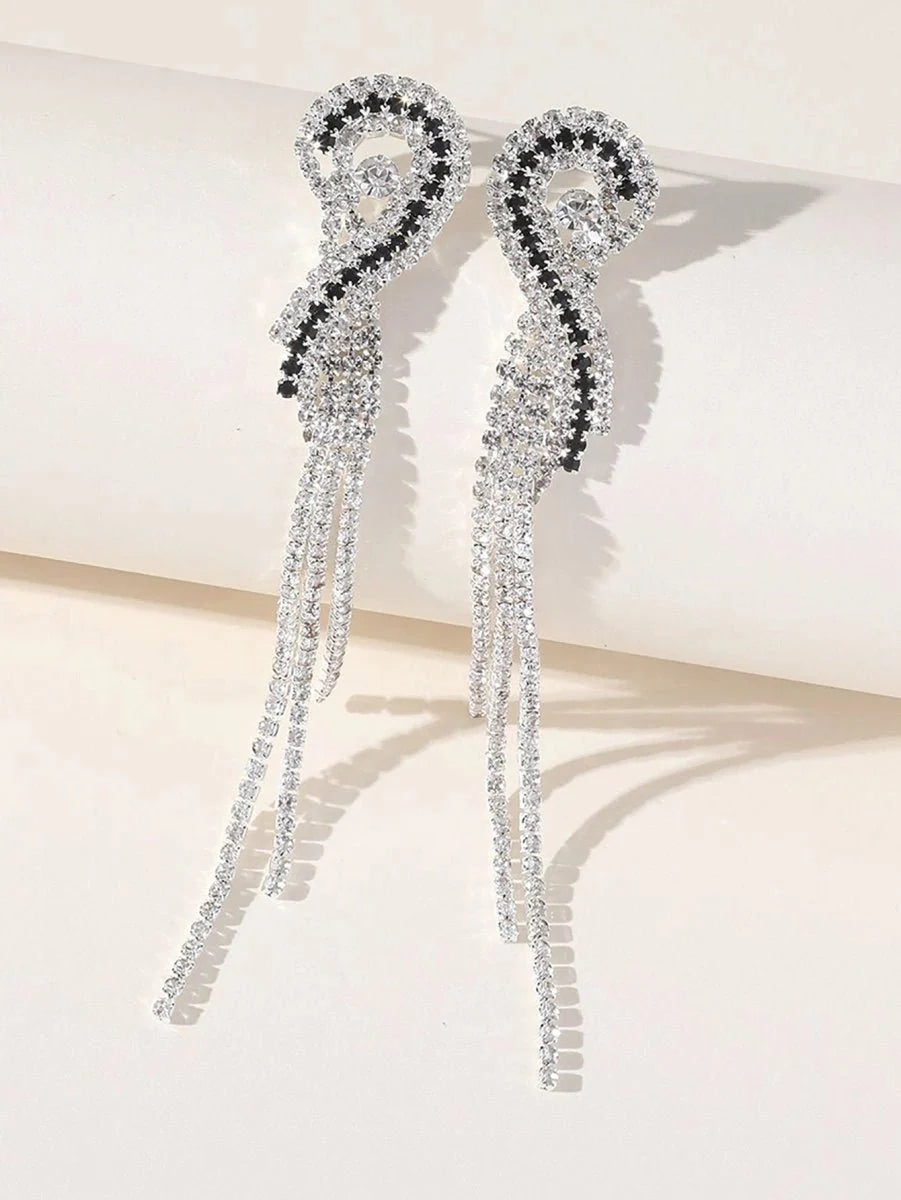 Silver Rhinestones Tassel Long Chain Earrings �C Earrings by BOLODOO | Available at BOLODOO