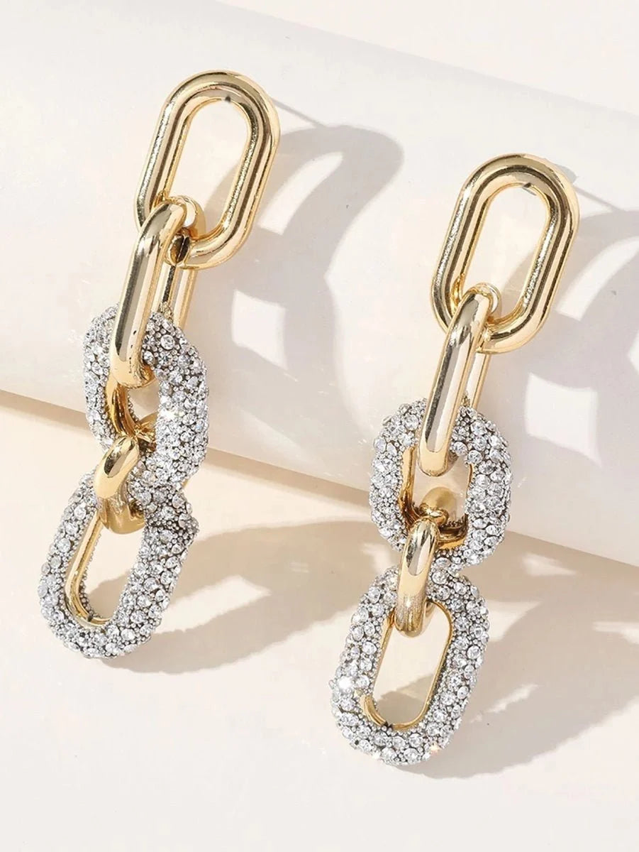 Golden Curb Chain Paperclip Long Hoop Earrings - BOLODOO