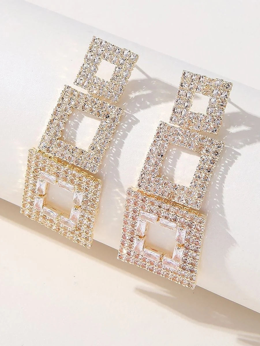 Golden Paneled Square Earrings - BOLODOO