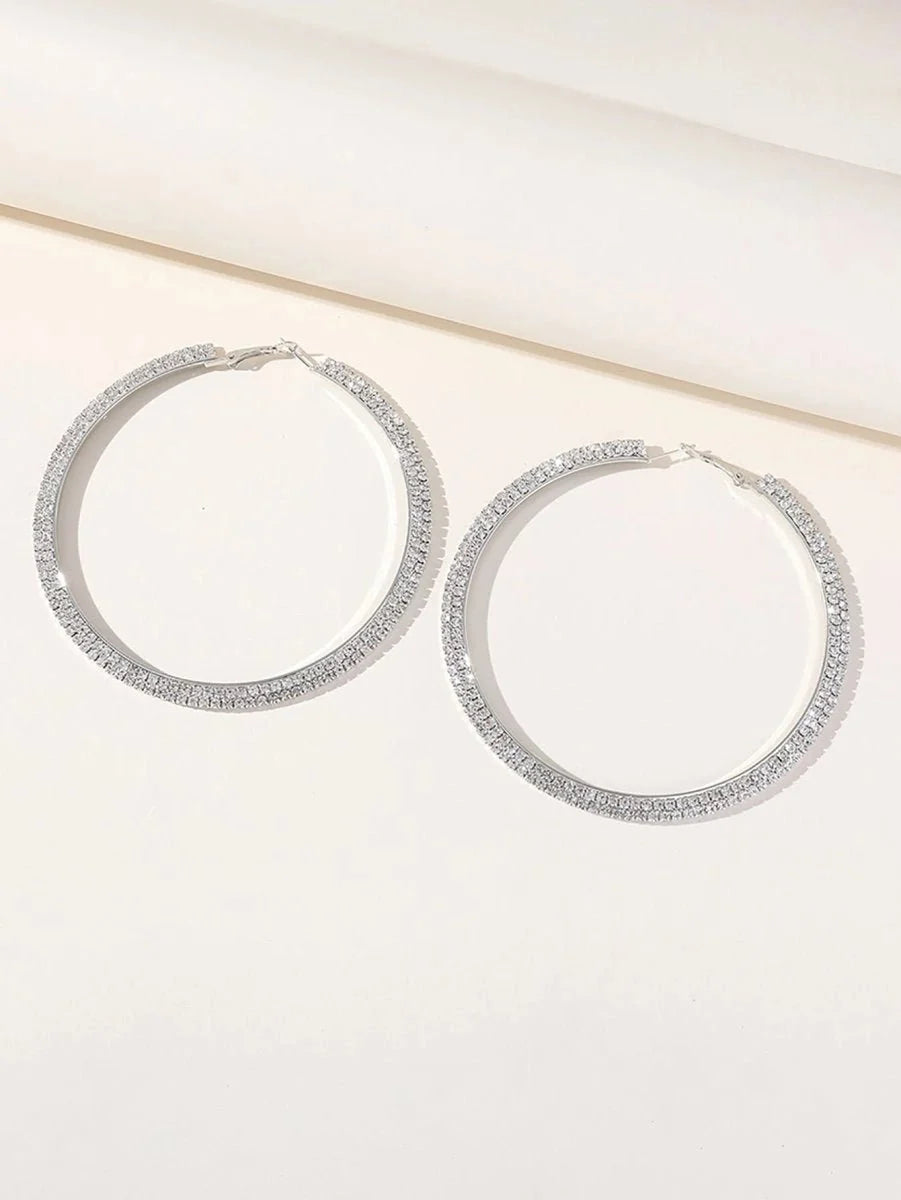 Silver Rhinestones Simple Big Hoop Earrings - BOLODOO