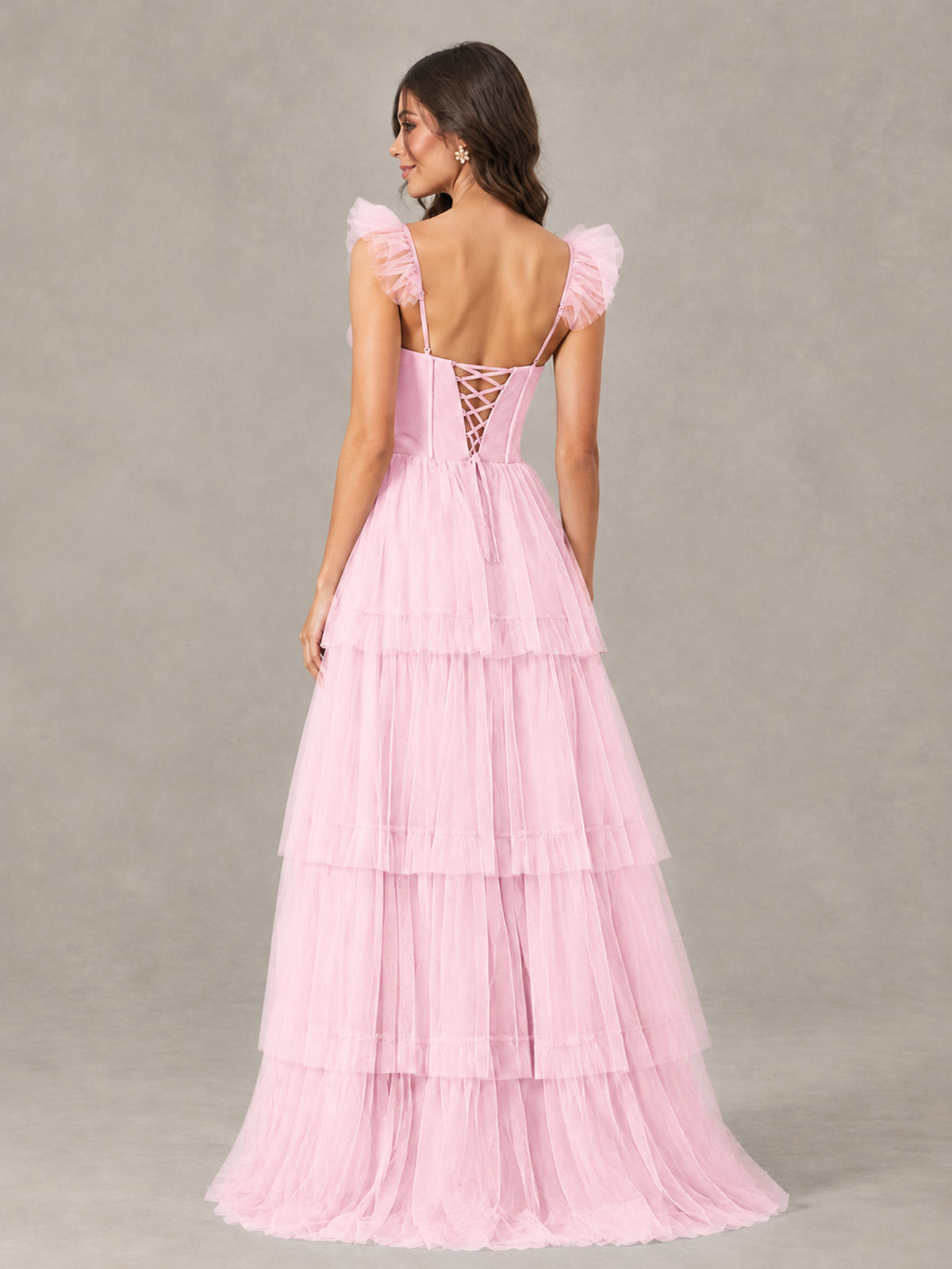 BOLODOO Candy Pink Tiered Tulle Bridesmaid Dress with Slit - Candy Pink - Candy Pink (2)