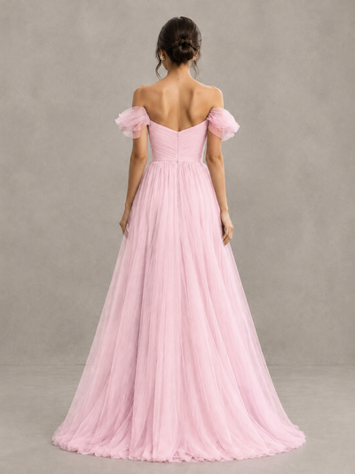 BOLODOO Candy Pink Off-the-Shoulder Ruffle Sleeve A-Line Bridesmaid Dress - Candy Pink - Candy Pink (2)