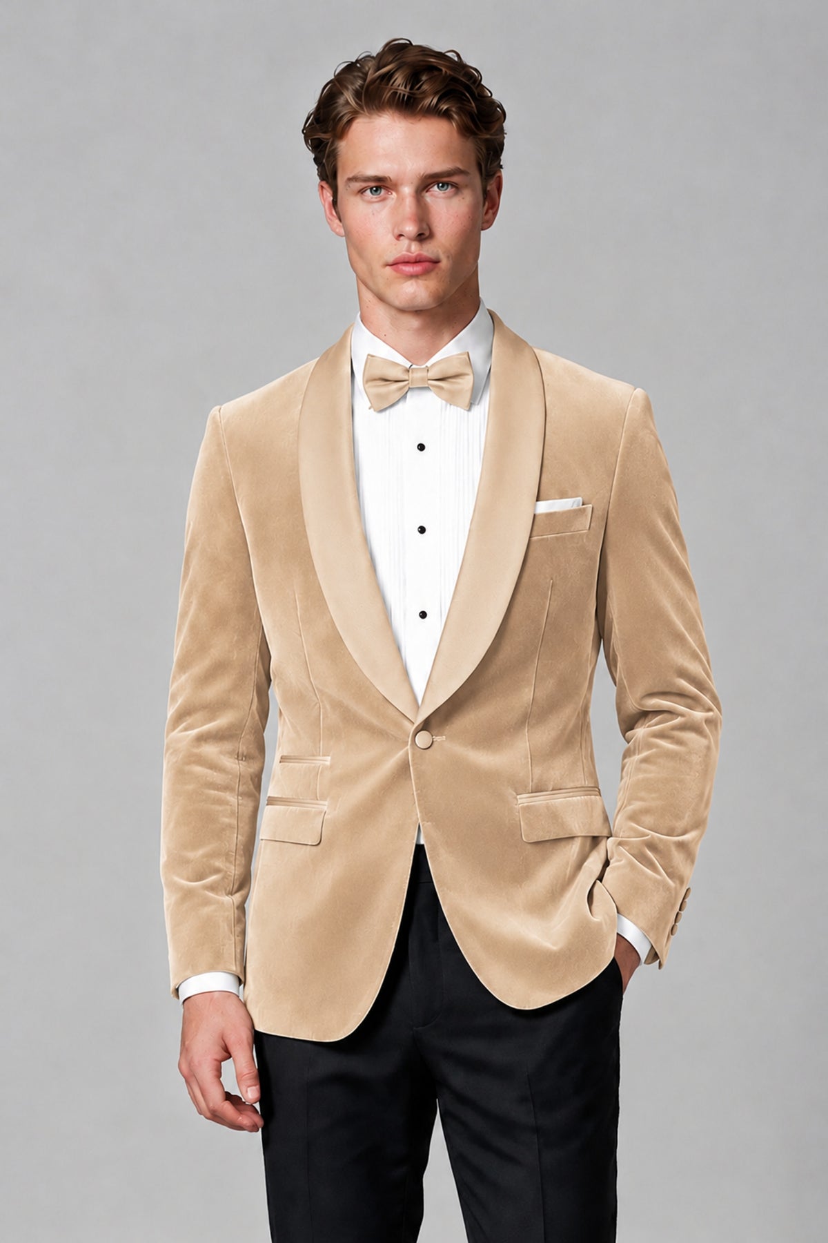 BOLODOO Men's Chamapgen Velvet Blazer | Shawl Lapel Tuxedo Jacket - Chamapgen - Chamapgen_1