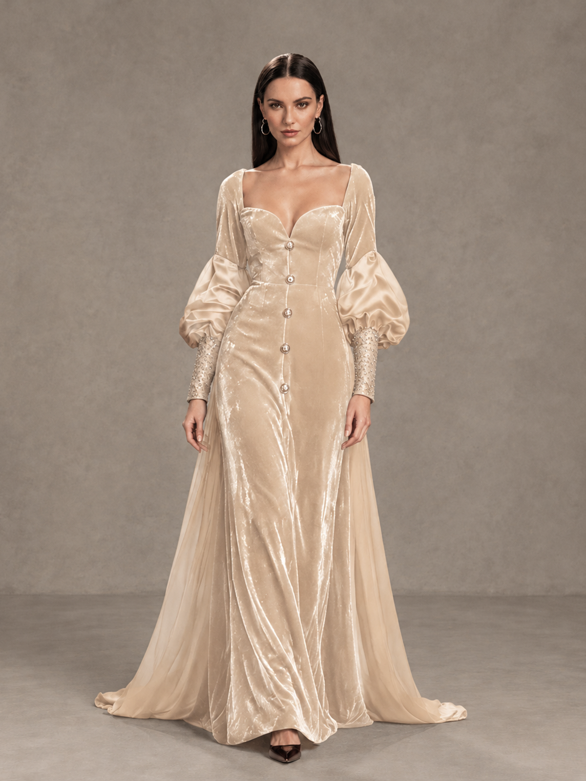 BOLODOO Chamapgen Velvet Long Sleeve Open-Back Evening Gown - Chamapgen - Chamapgen_1