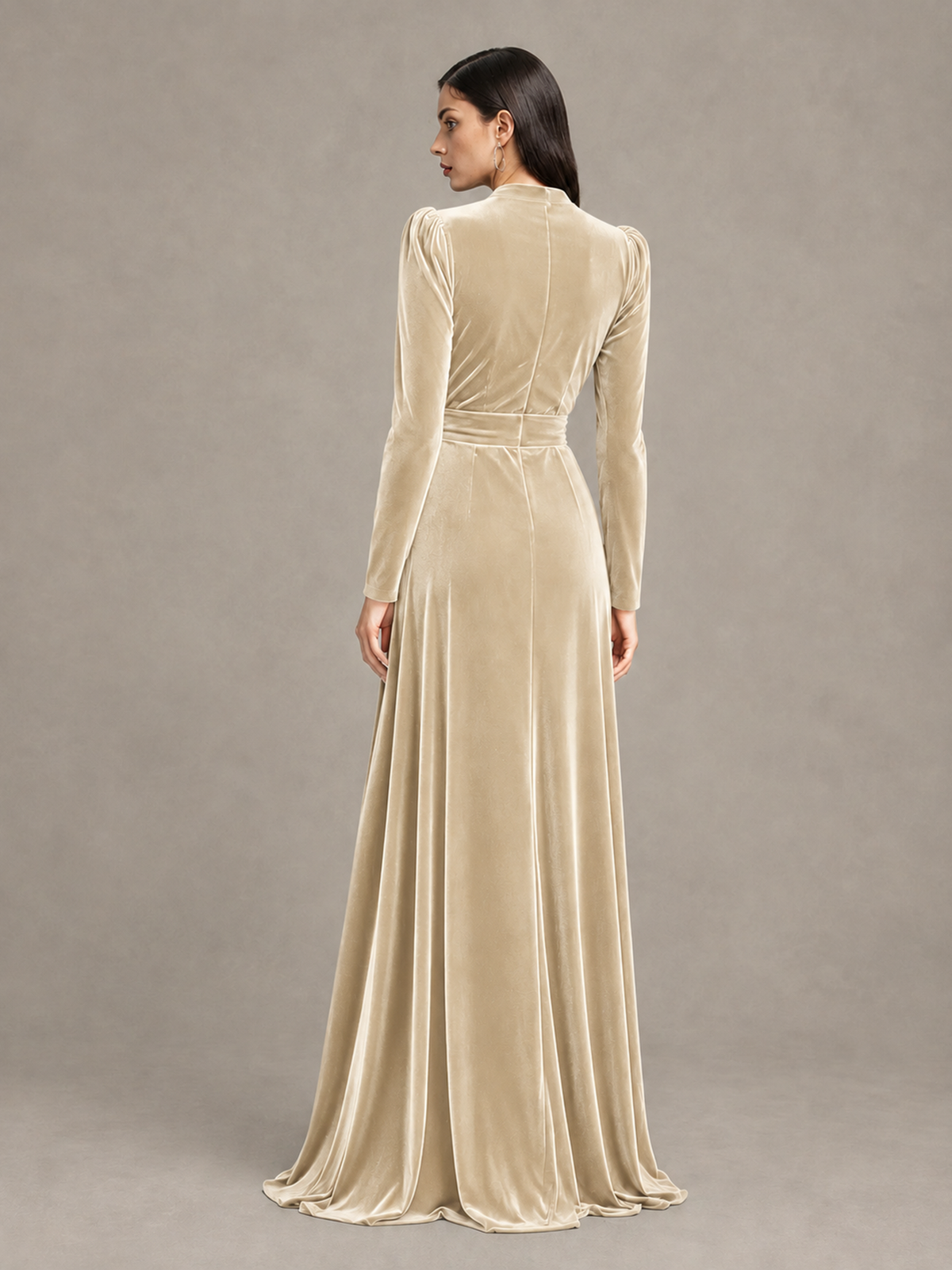 BOLODOO Chamapgen Long Sleeve Velvet-Look Evening Dress with High Slit - Chamapgen - Chamapgen_2