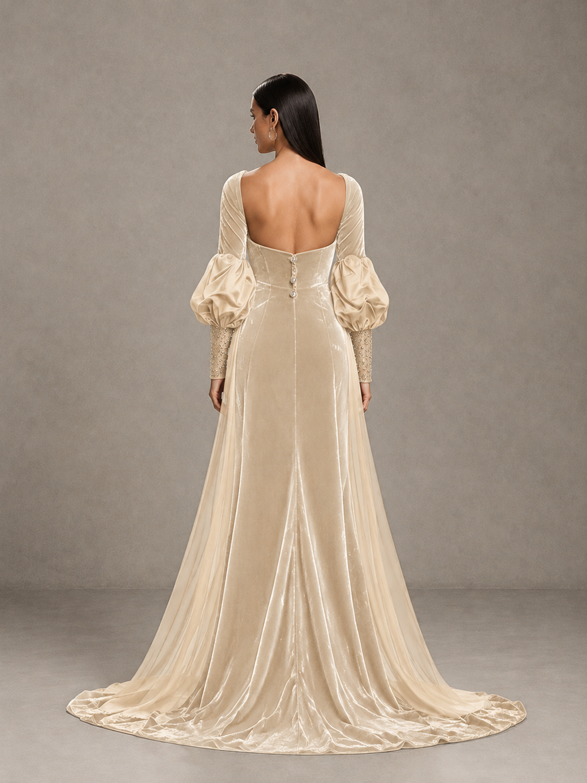 BOLODOO Chamapgen Velvet Long Sleeve Open-Back Evening Gown - Chamapgen - Chamapgen_2