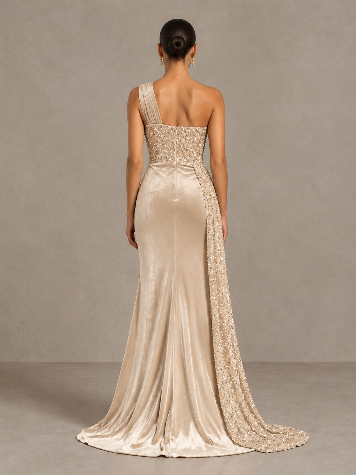BOLODOO Chamapgen One-Shoulder Satin Sequin Gown with High Slit - Chamapgen - Chamapgen_2