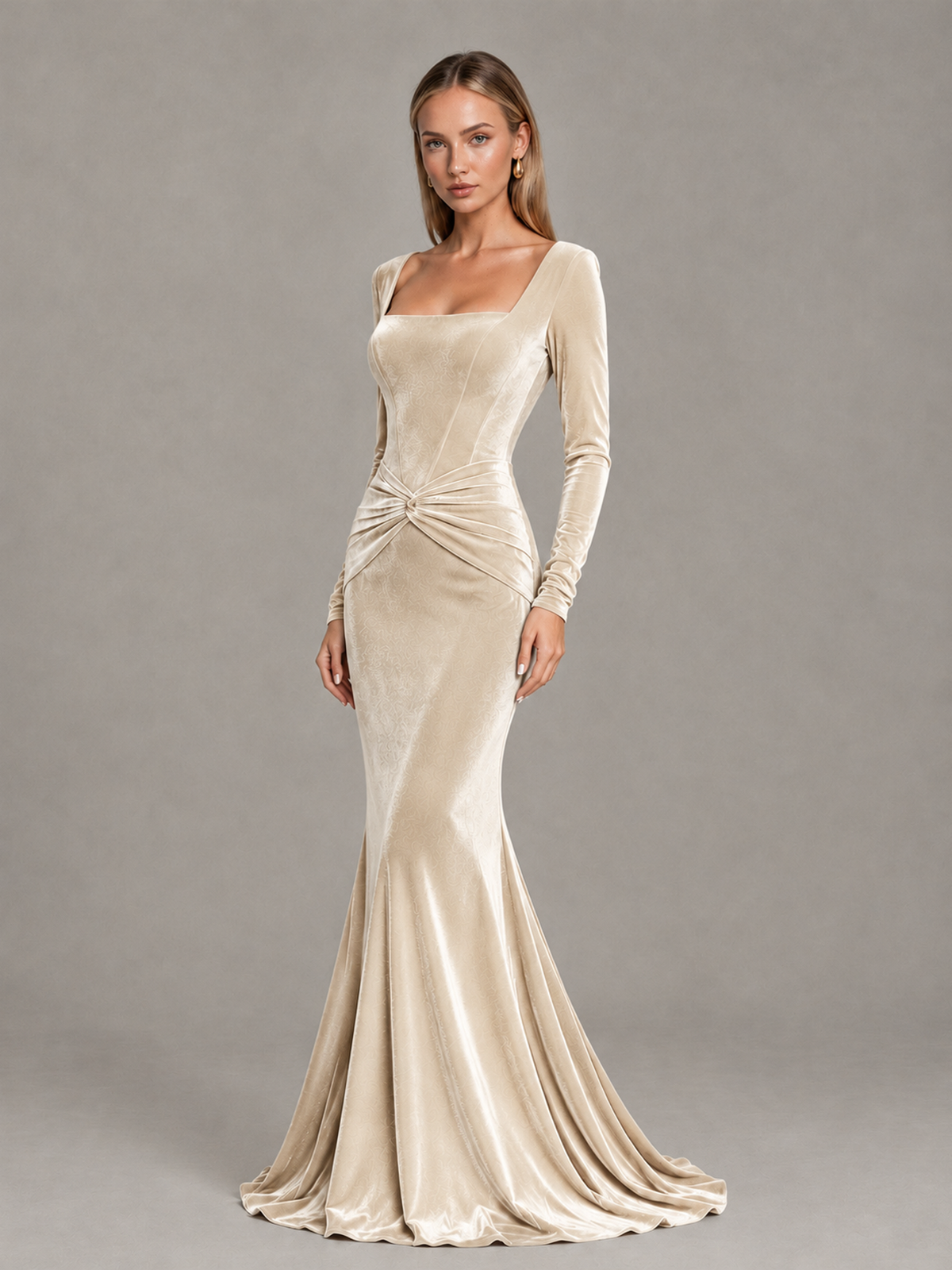 BOLODOO Chamapgen Velvet-Look Square Neck Long Sleeve Mermaid Evening Dress - Chamapgen - Chamapgen_3
