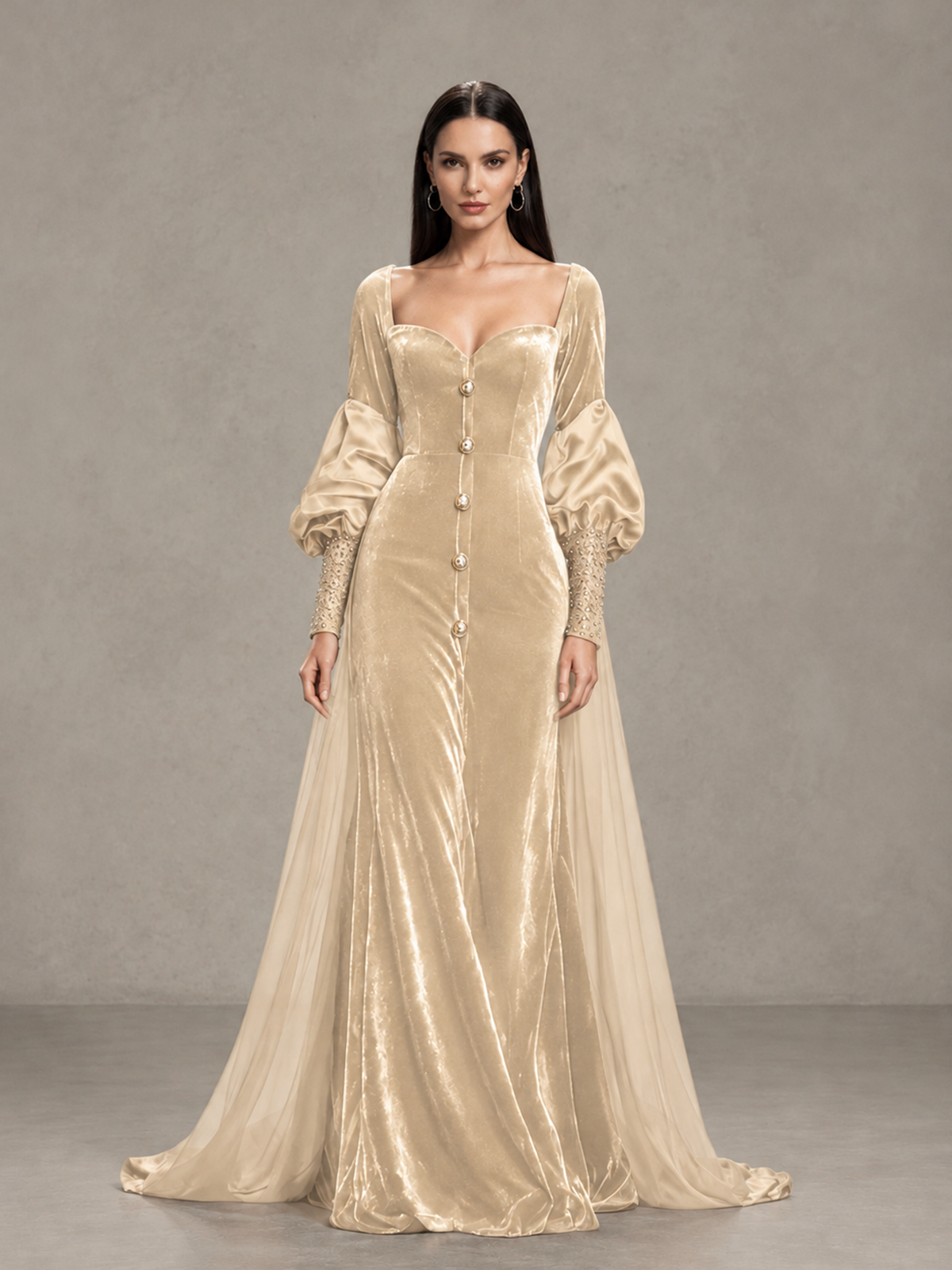 BOLODOO Chamapgen Velvet Long Sleeve Open-Back Evening Gown - Chamapgen - Chamapgen_3
