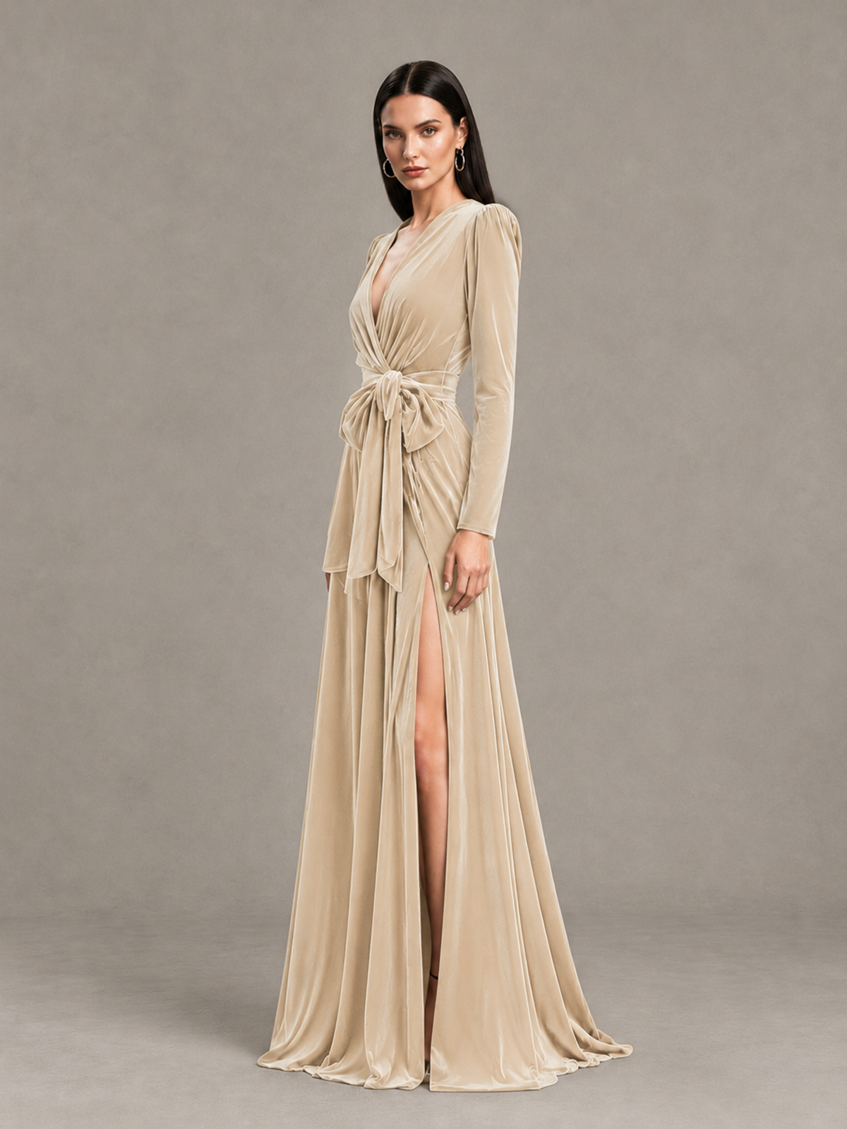 BOLODOO Chamapgen Long Sleeve Velvet-Look Evening Dress with High Slit - Chamapgen - Chamapgen_3