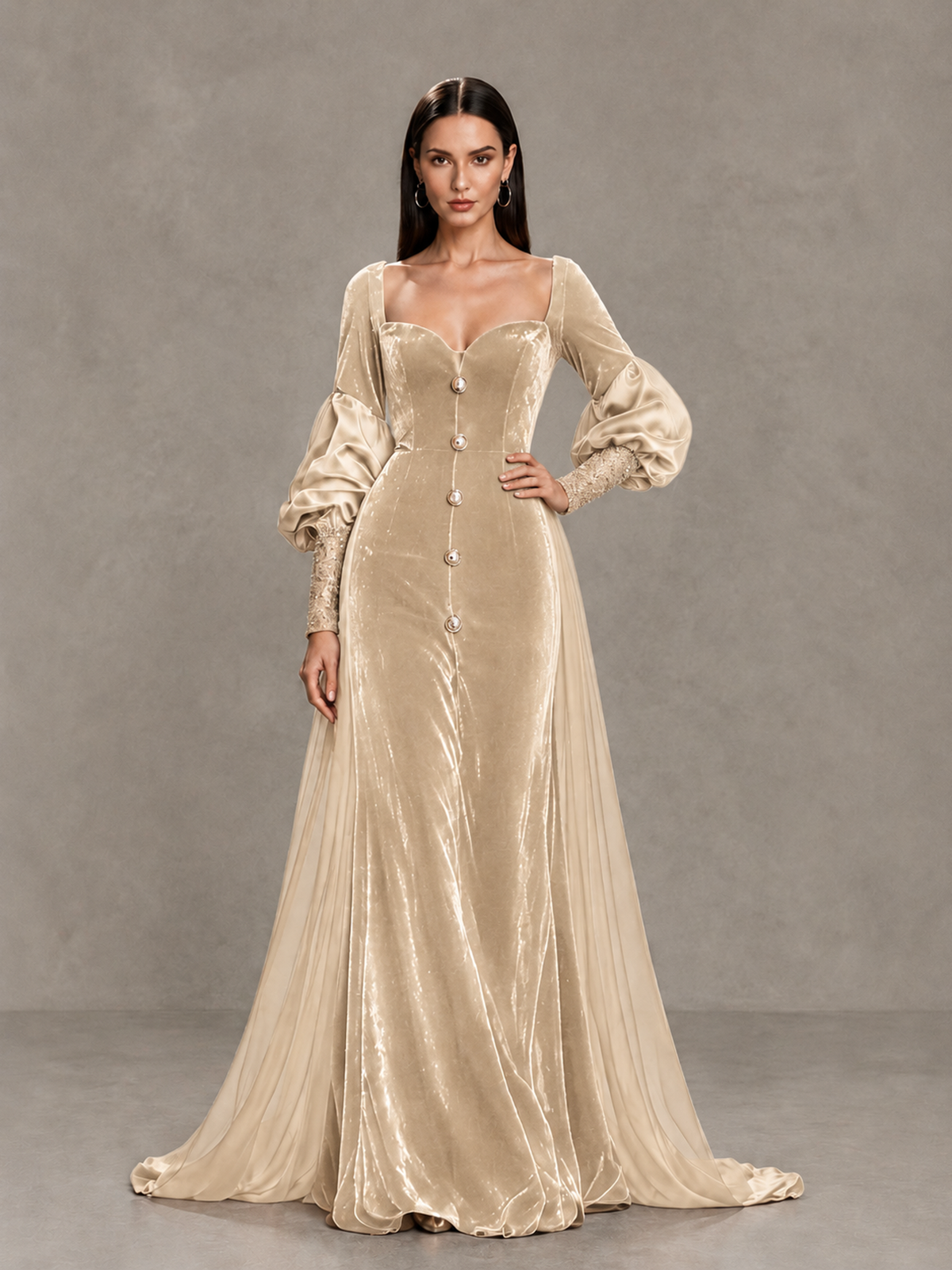 BOLODOO Chamapgen Velvet Long Sleeve Open-Back Evening Gown - Chamapgen - Chamapgen_4